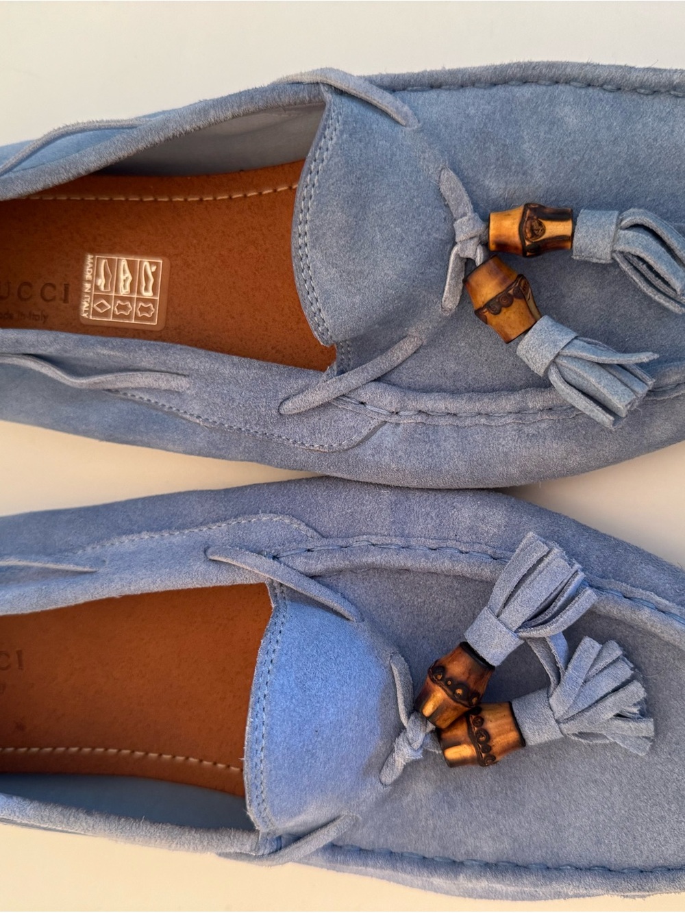 Gucci Women’s Light Blue Suede Tassel Moccasins
